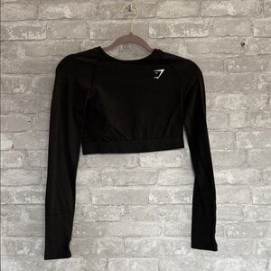 Gymshark Black Long-Sleeve Cropped Athletic Top